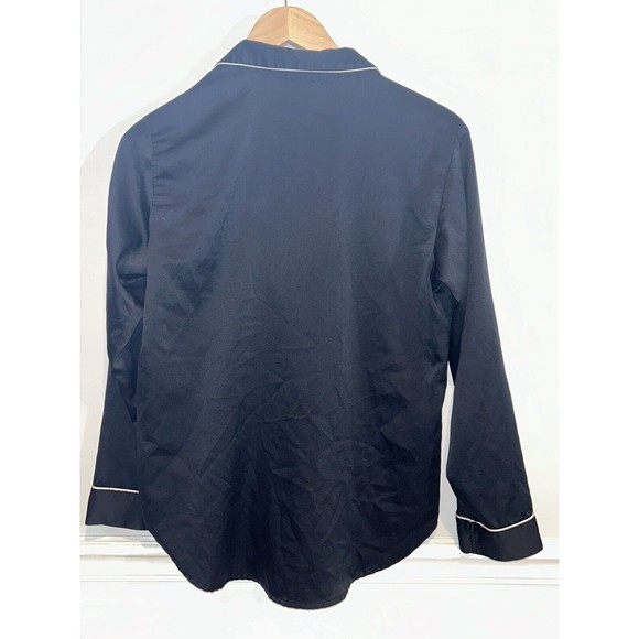 Victoria's Secret Black Satin Button Down Sleep Shirt w/White Trim Size Small - Picture 3 of 10